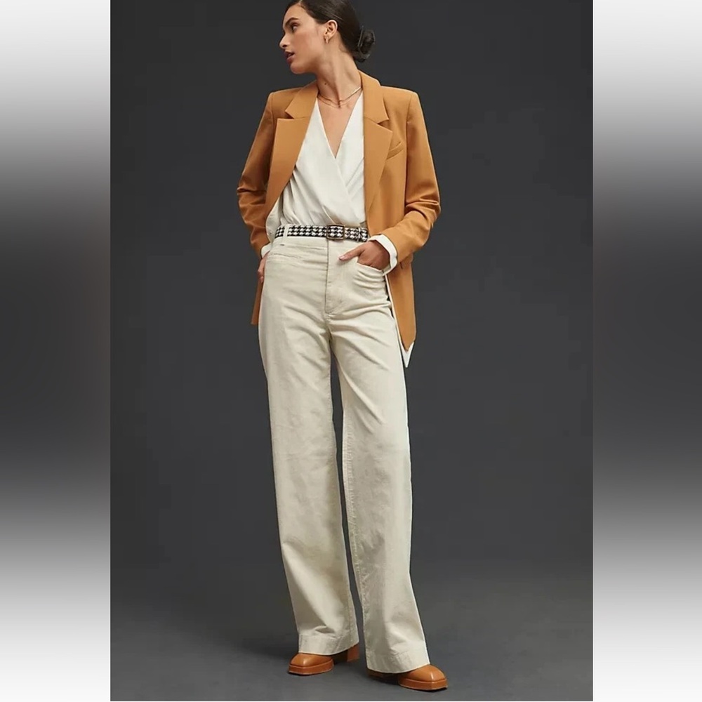 Anthropologie Maeve Ivory Corduroy Wide Leg Full length
